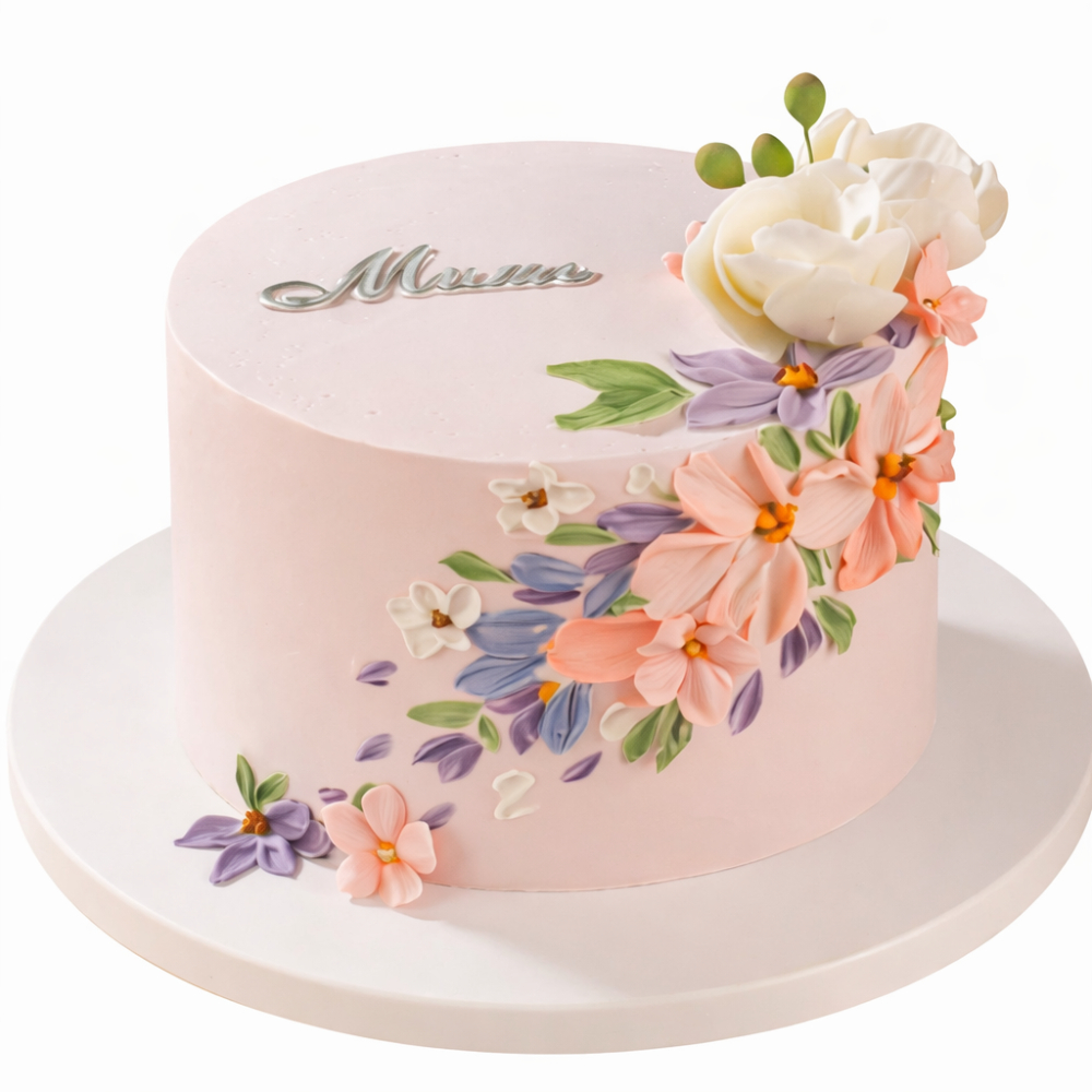 Торт с цветами и надписью Мама